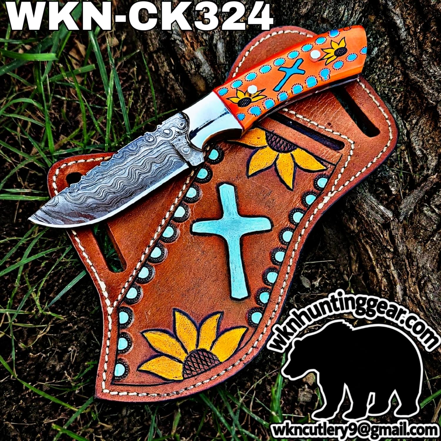 Handmade Cowboy Knife | Damascus Blade | Custom Leather Sheath. - Image 1