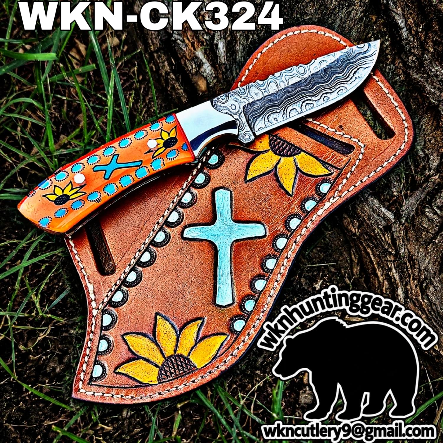 Handmade Cowboy Knife | Damascus Blade | Custom Leather Sheath. - Image 2